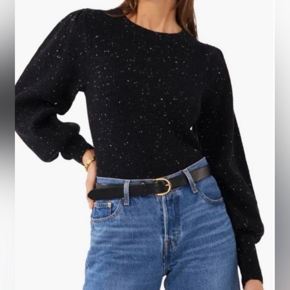 1. State Tops - 1 STATE Balloon Sleeve Speckled Black Sweater